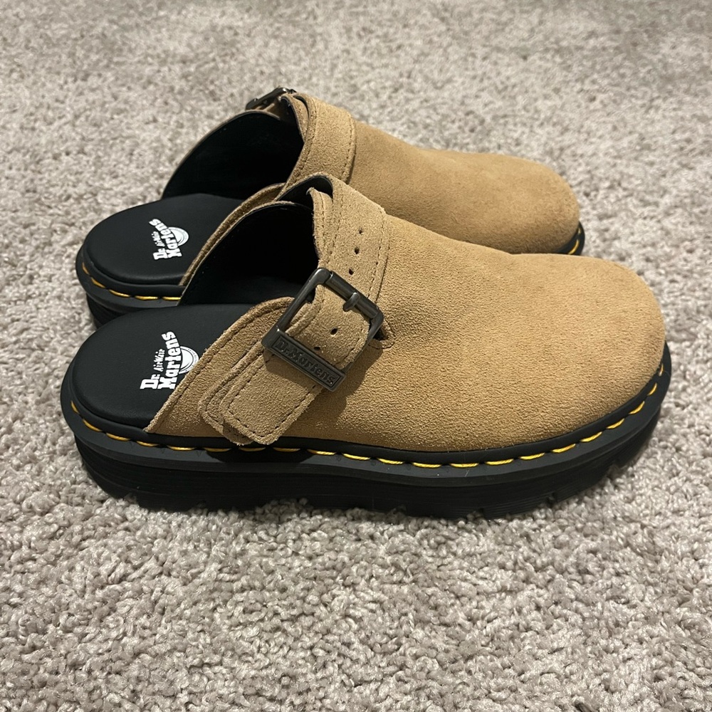 Dr. Martens Tan Suede Women’s Clogs Zebzag